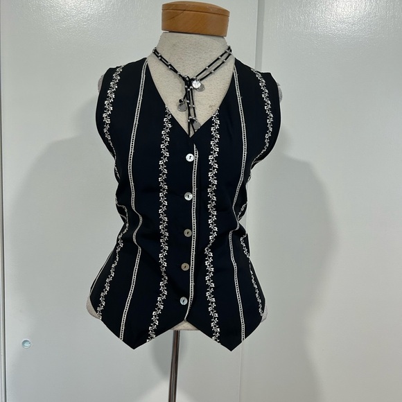 Vintage 90s Y2K Worthington Black Floral /Pin Striped Embroidered Vest USA MADE - Picture 1 of 8